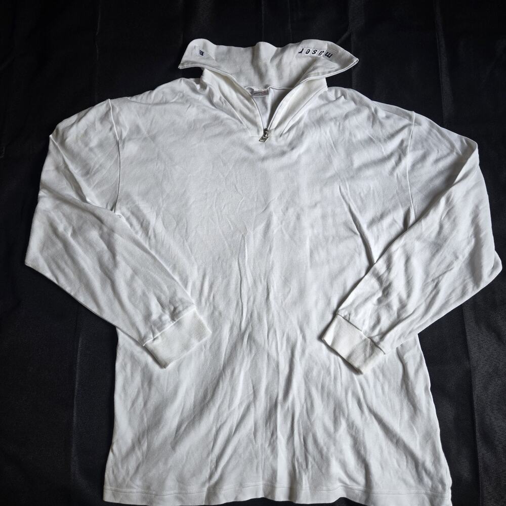 Mäser Men's XXL White Cotton Knit Mock Neck 1/4 Zip Pullover Solid Sweater